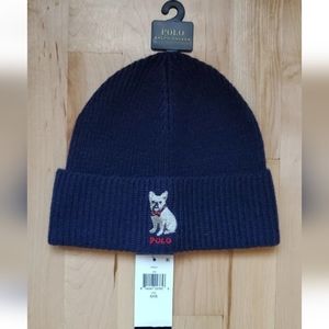Polo Ralph Lauren Navy French Bull Dog Beanie Winter Hat  New